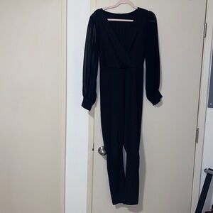 SHEIN - sz small - black sheer long sleeve bodycon romper - V nick line